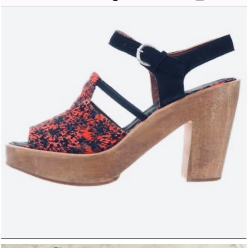 Rachel Comey Poppy Floral Leather Canvas Platform Heel Clog Sandal Women’s 9.5
